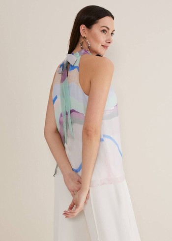 Phase Eight Kadie Silk Abstract Halter Neck Shirts Multicolor Canada | EHROAD-839